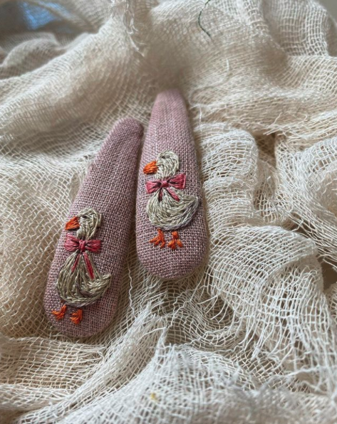 Linen Embroidery Hairpins